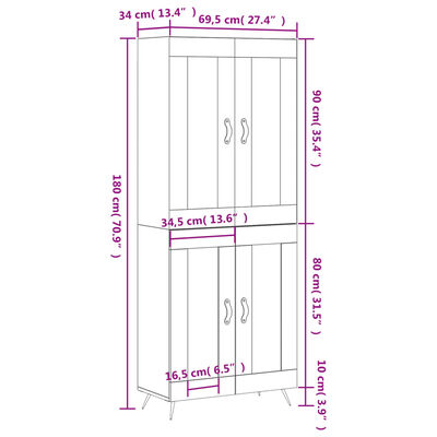 vidaXL Skříň highboard bílá 69,5 x 34 x 180 cm kompozitní dřevo