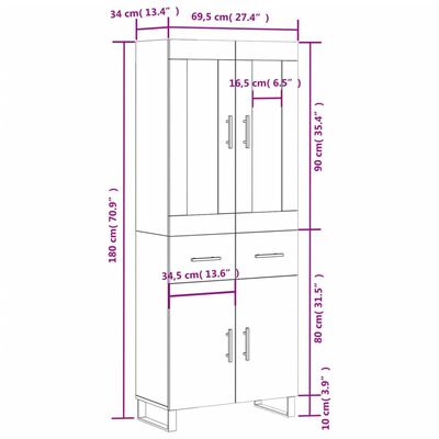 vidaXL Skříň highboard černá 69,5 x 34 x 180 cm kompozitní dřevo