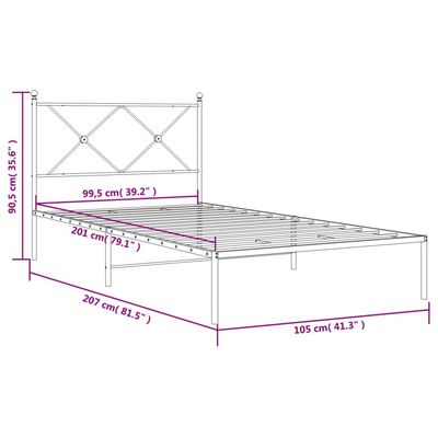 vidaXL Kovový rám postele s čelem bílý 100 x 200 cm