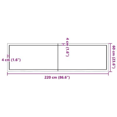 vidaXL Nástěnná police tmavě hnědá 220x60x(2-6)cm ošetřený masivní dub