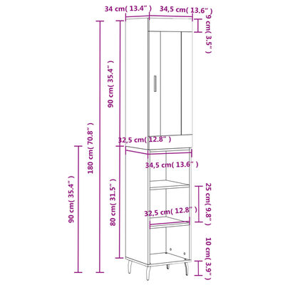 vidaXL Skříň highboard bílá 34,5 x 34 x 180 cm kompozitní dřevo