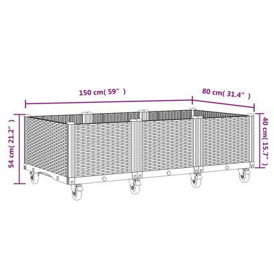 vidaXL Zahradní truhlík na kolečkách světle šedý 150 x 80 x 54 cm PP