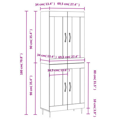 vidaXL Skříň highboard černá 69,5 x 34 x 180 cm kompozitní dřevo