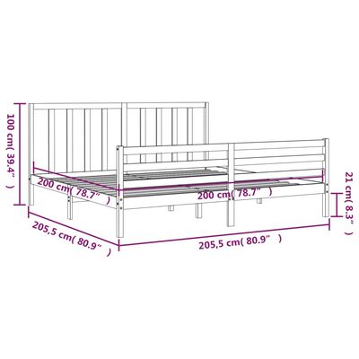 vidaXL Rám postele s čelem šedý 200 x 200 cm masivní dřevo