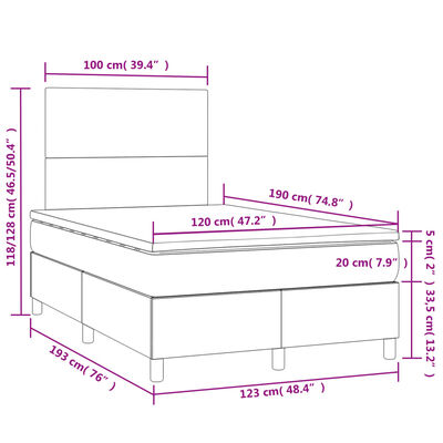 vidaXL Box spring postel s matrací a LED růžová 120 x 190 cm samet