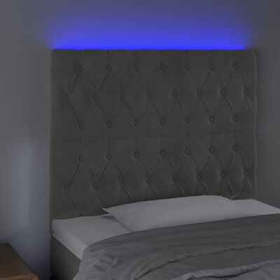 vidaXL Čelo postele s LED světle šedé 100x7x118/128 cm samet