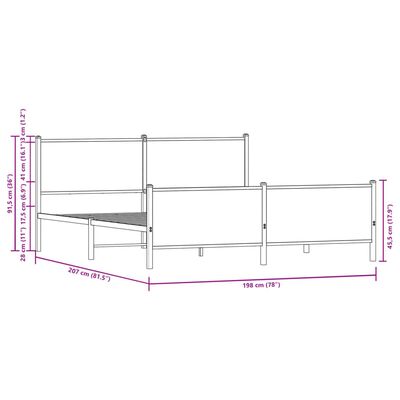 vidaXL Kovový rám postele bez matrace dub sonoma 193 x 203 cm