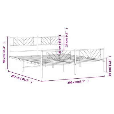 vidaXL Kovový rám postele s hlavovým a nožním čelem černý 200 x 200 cm