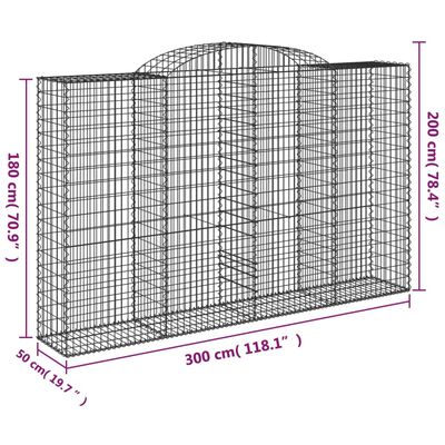 vidaXL Klenuté gabionové koše 11ks 300x50x180/200cm pozinkované železo