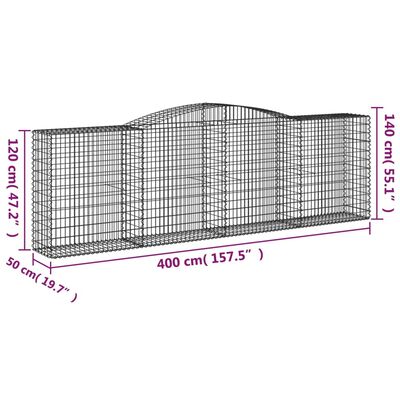 vidaXL Klenutý gabionový koš 400 x 50 x 120/140 cm pozinkované železo