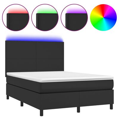 vidaXL Box spring postel s matrací a LED černá 140x200 cm umělá kůže