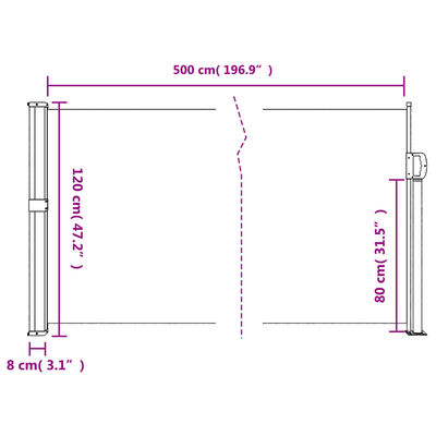 vidaXL Zatahovací boční markýza terakotová 120 x 500 cm