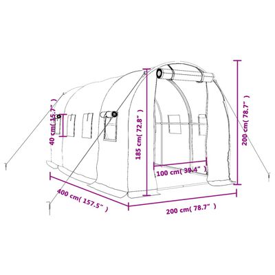 vidaXL Skleník s ocelovým rámem zelený 8 m² 4 x 2 x 2 m