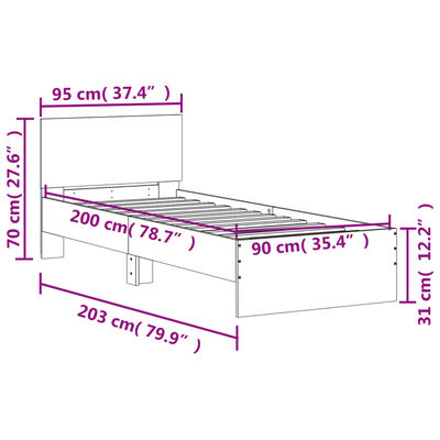 vidaXL Postel bez matrace s čelem dub sonoma 90 x 200 cm