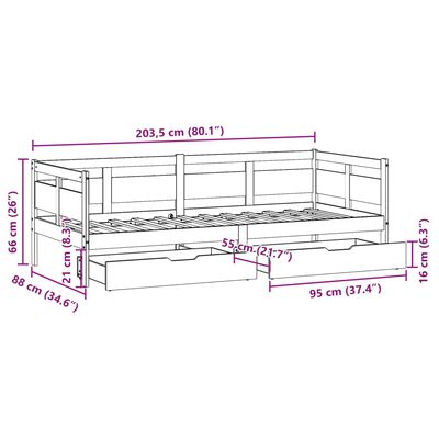 vidaXL Válenda se zásuvkami bílá 80 x 200 cm masivní borovice