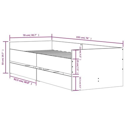 vidaXL Rám postele se zásuvkami dub sonoma 75 x 190 cm Small Single