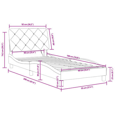 vidaXL Rám postele s LED osvětlením tmavě šedý 90 x 190 cm samet