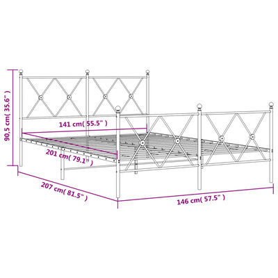 vidaXL Kovový rám postele s hlavovým a nožním čelem bílý 140 x 200 cm