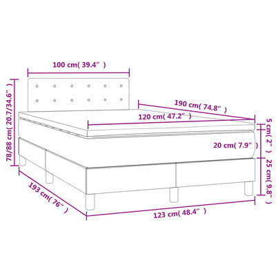 vidaXL Box spring postel s matrací a LED modrá 120x190 cm textil