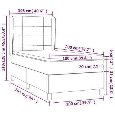 vidaXL Box spring postel s matrací tmavě zelená 100x200 cm samet