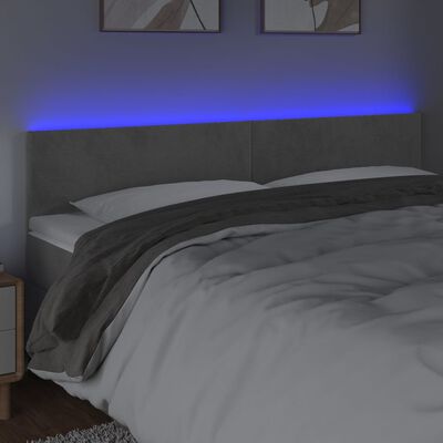 vidaXL Čelo postele s LED světle šedé 180x5x78/88 cm samet