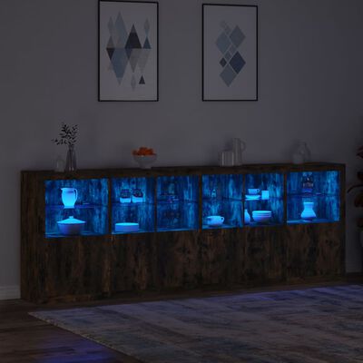 vidaXL Příborník s LED osvětlením kouřový dub 283 x 37 x 100 cm