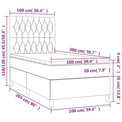 vidaXL Box spring postel s matrací a LED světle šedá 100x200 cm samet