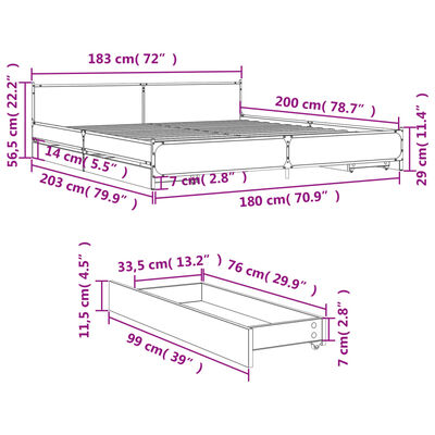 vidaXL Rám postele se zásuvkami černý 180 x 200 cm kompozitní dřevo