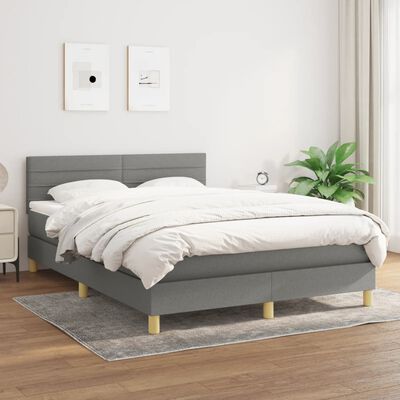 vidaXL Box spring postel s matrací tmavě šedá 140x200 cm textil