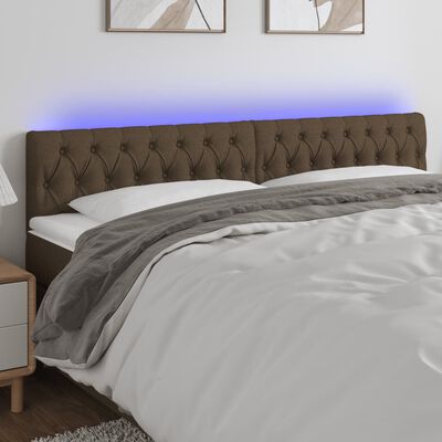 vidaXL Čelo postele s LED tmavě hnědé 180 x 7 x 78/88 cm textil