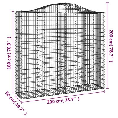 vidaXL Klenuté gabionové koše 25ks 200x50x180/200cm pozinkované železo