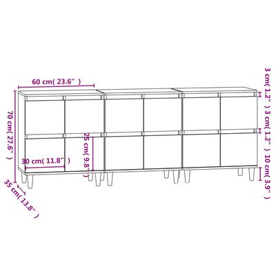 vidaXL Příborníky 3 ks kouřový dub 60 x 35 x 70 cm kompozitní dřevo