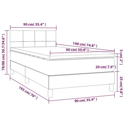 vidaXL Box spring postel s matrací a LED modrá 90x190 cm textil