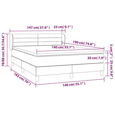 vidaXL Box spring postel s matrací tmavě modrá 140x190 cm samet