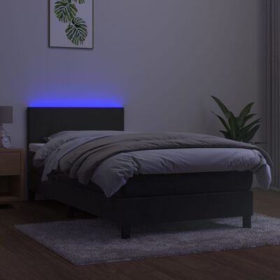 vidaXL Box spring postel s matrací a LED tmavě šedá 90x190 cm samet