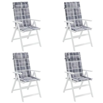 vidaXL Podušky na židli s vysokým opěradlem 4 ks šedé kárované oxford