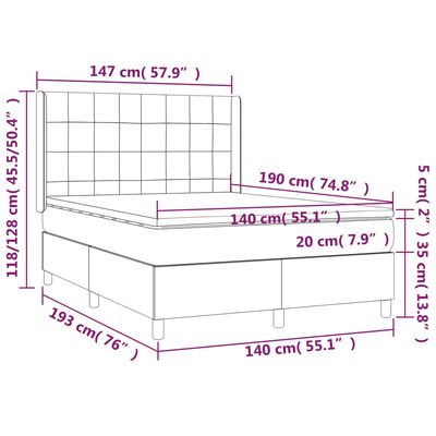 vidaXL Box spring postel s matrací a LED tmavě modrá 140x190 cm samet