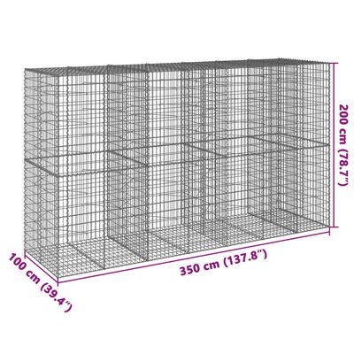 vidaXL Gabionový koš s víkem 350 x 100 x 200 cm pozinkované železo