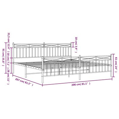 vidaXL Kovový rám postele s hlavovým a nožním čelem černý 200 x 200 cm