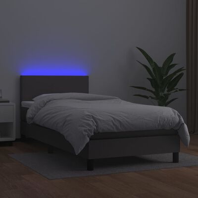 vidaXL Box spring postel s matrací a LED šedá 80 x 200 cm umělá kůže