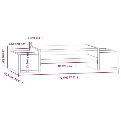 vidaXL Stojan na monitor bílý 70x27,5x15 cm masivní borové dřevo