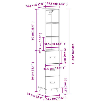 vidaXL Skříň highboard černá 34,5 x 34 x 180 cm kompozitní dřevo