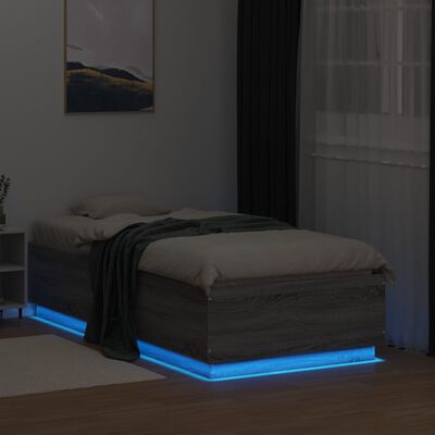 vidaXL Rám postele s LED osvětlením šedý sonoma 75 x 190 cm kompozit