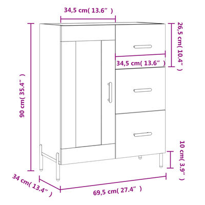 vidaXL Příborník bílý s vysokým leskem 69,5x34x90 cm kompozitní dřevo