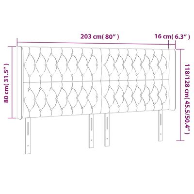 vidaXL Čelo postele s LED světle šedé 203 x 16 x 118/128 cm samet