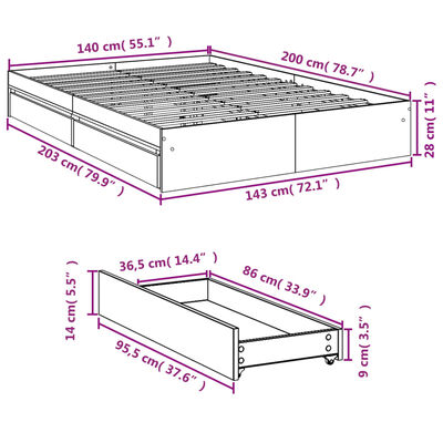 vidaXL Rám postele se zásuvkami dub sonoma 140x200 cm kompozitní dřevo