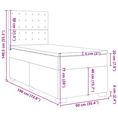 vidaXL Box spring postel s matrací světle šedá 90x190 cm samet