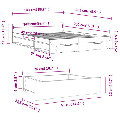 vidaXL Rám postele se zásuvkami kouřový dub 140 x 200 cm kompozit