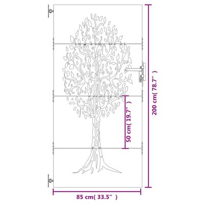 vidaXL Zahradní branka 85 x 200 cm cortenová ocel Strom