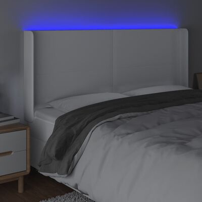 vidaXL Čelo postele s LED bílé 183 x 16 x 118/128 cm umělá kůže